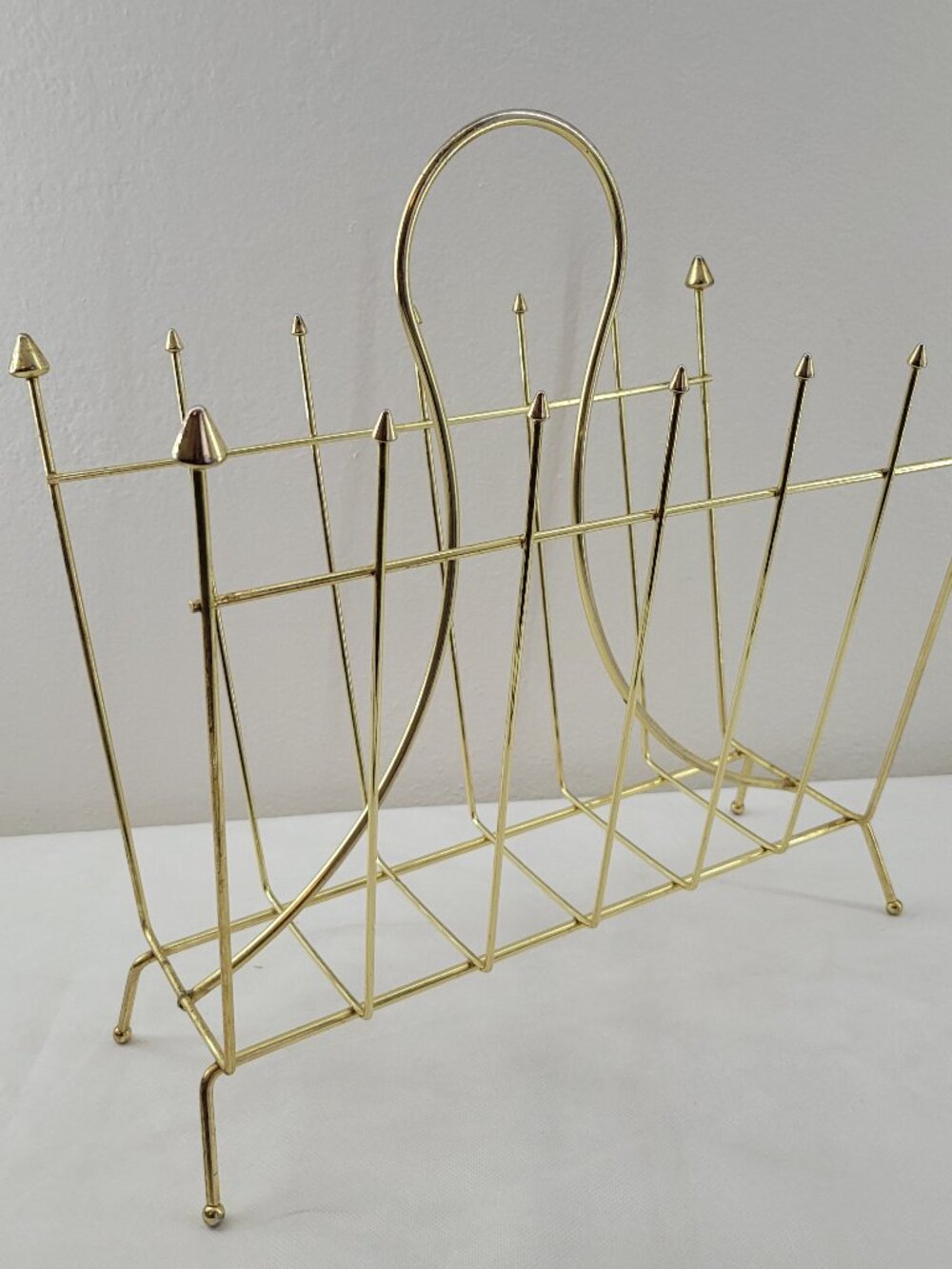 Vintage Magazine Record Album Rack Mid-Century Modern Gold Metal Atomic Style